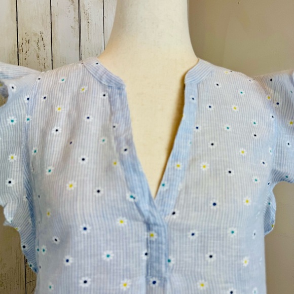 Old Navy | Linen-Cotton Blue Floral Ruffle Sleeve Top - Picture 2 of 8